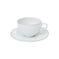 COSTA NOVA Bijela kamena šalica s tanjurom Pearl, 250 ml