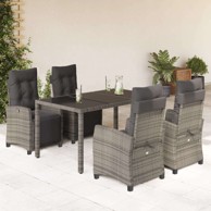 5 dijelni vrtni blagovaonski set sivi od poliratana, dužina stola 150 cm