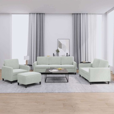 Sofa 4-dijelni set s jastučićima i tabureom, svjetlosiva