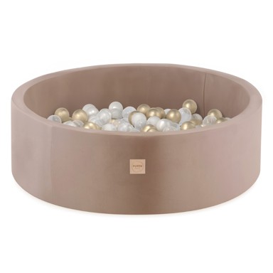 PLUSH NEST Bazen s 200 loptica, 90x30 cm, zlatni/bež