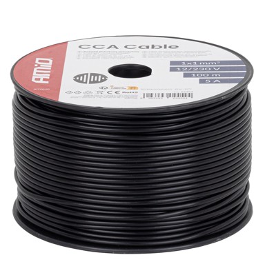 AMIO Jednožilni CCA kabel, 1x1 mm², 100 m, 5 A, 12/230 V, model 04454