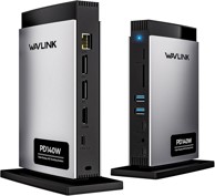 WAVLINK Priključna stanica za laptop, tri zaslona, 8K/30Hz, 4K/144Hz, USB-C 125 W PD, 2 x DP, HDMI, Ethernet, SD/TF