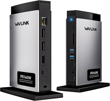 WAVLINK Priključna stanica za laptop, tri zaslona, 8K/30Hz, 4K/144Hz, USB-C 125 W PD, 2 x DP, HDMI, Ethernet, SD/TF