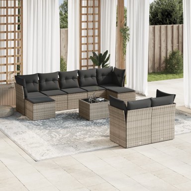 10-dijelni set vrtnih sofa od poliratana s jastucima sivi