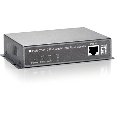 LEVELONE Mrežni ekstender POR-0222, 2-portni Gigabit PoE+ repetitor, kaskadni, crna