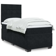 Box Spring krevet s madracem, crni, 90x190 cm, baršun, blok s kvadratima