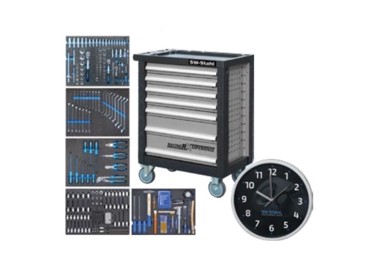SW-STAHL Radionička kolica sa alatom, 7 ladica 5 popuna 347-djelna + zidni sat Z3705