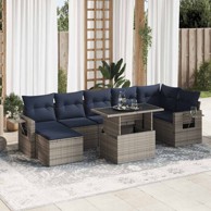 8-dijelni set vrtnih sofa, od poliratana, s jastucima, sivi bagrem