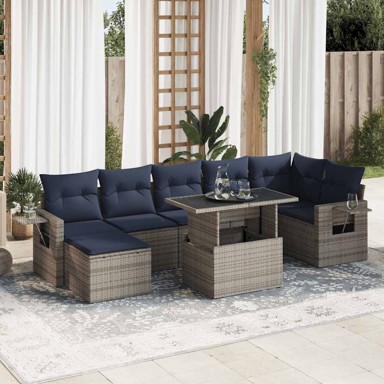 8-dijelni set vrtnih sofa, od poliratana, s jastucima, sivi bagrem