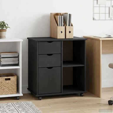 Mobilni ormar, čvrsto borovo drvo, 63.5 x 39 x 65.5 cm, siva