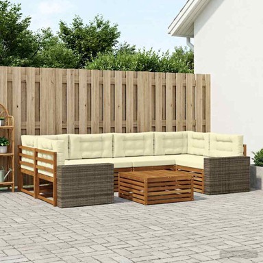 Set vanjskih sofa, 7-dijelni, s jastucima, poliester, prirodni i krem