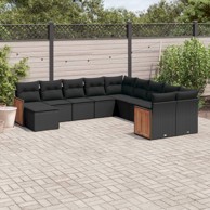 11-dijelni set vrtnih sofa od poliratana s jastucima crni