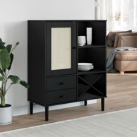 Visoka komoda SENJA crna izgled ratana 90x40x112 cm borovina