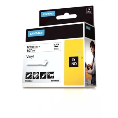 DYMO Rhino vinil traka, 12 mm x 5.5 m, crno-bijela
