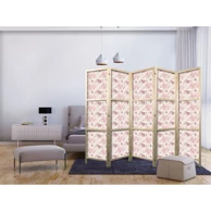 Japanski paravan Ružičasto cvjetanje – cvijeće u toplim bojama na bijeloj pozadini 225x172 cm