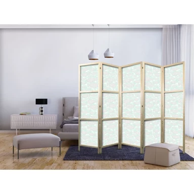Japanski paravan Minimalističke ribe, ribe od sivih točkica na kristalno čistoj vodi u mentol zelenoj, 225x172 cm