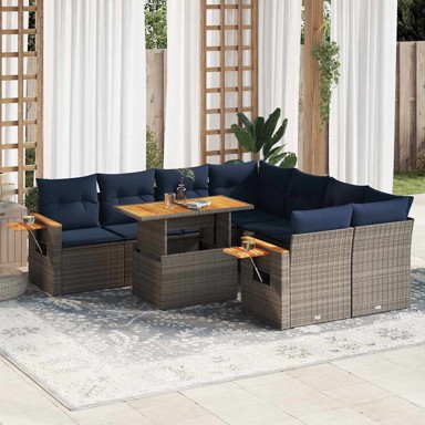 9-dijelni set vrtnih sofa, od poliratana, s jastucima, sivi