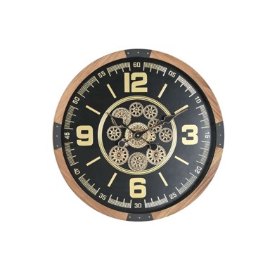 ESPRIT Zidni sat Home, crni-prirodni, kristal, borovina, Loft, 63,5 x 8 x 63,5 cm