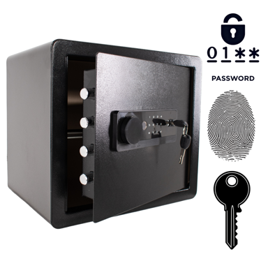 NIKCORP Oklopni kućni biometrijski sef, otisak prsta i šifra, dimenzije 36 × 40 × 30 cm, čelik, crna