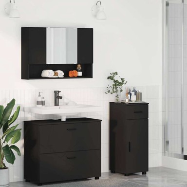Set namještaja za kupaonicu, zidni, 3 kom, 76.5 x 35 x 64 cm, crna