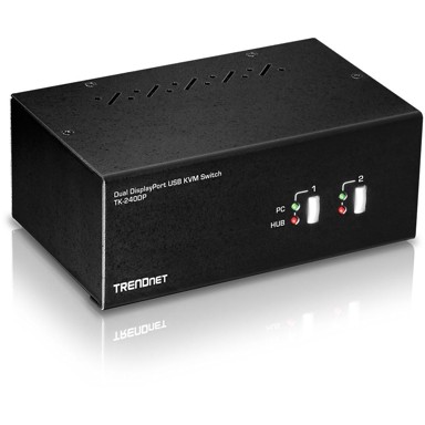 TRENDNET KVM preklopnik TK-240DP, 2-portni, DisplayPort, 4K, USB, crni