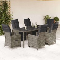 7-dijelni vrtni bistro set od poliratana s jastucima 190 x 90 x 75 cm stakl, sivi
