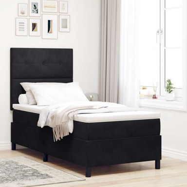 Box Spring krevet s madracem, crni, 100x200 cm, baršun