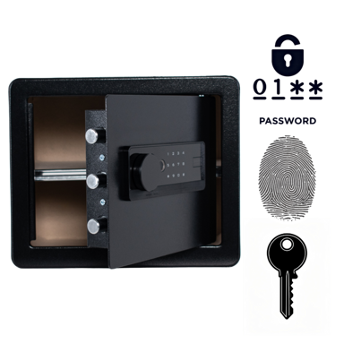 NIKCORP Kućni biometrijski sef, otisak prsta i šifra, dimenzije 30 × 35 × 30 cm, čelik, crna