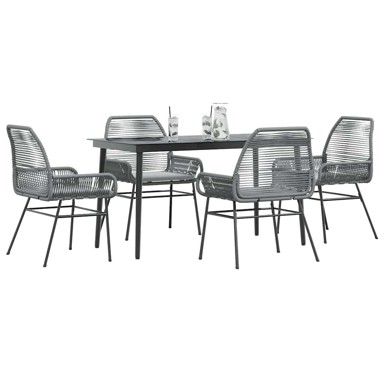 Vrtna garnitura, 5-dijelni set s jastucima poliratan i staklo, 140 x 70 x 74 cm, siva