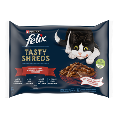 FELIX Hrana za mačke Tasty Shreds, izbor mesa, 4x80 g