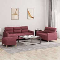3-dijelni set sofa s jastucima i tabureom tkanine, boja crnog vina