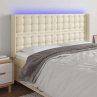 LED uzglavlje 203 x 16 x 118/128 cm od umjetne kože, krem