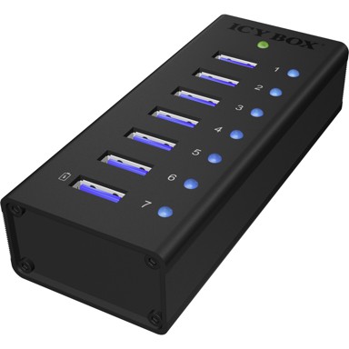 ICY BOX USB hubIB-AC618, USB-B, 7x USB-A, crni