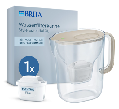 BRITA vrč za filtriranje vode Style Essential XL s filtrom Maxtra Pro Pure Performance, bež