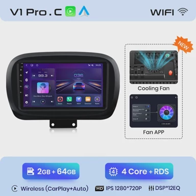 Multimedia inteligentni sustav za Fiat 500X, 2014, 2020, navigacija, GPS, CarPlay, 2Din DVD, V1 ProC, 2GB, 64GB