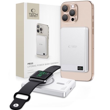 TECH-PROTECT LifeMag Powerbank PB33, 5. 000 mAh, MagSafe, srebrna