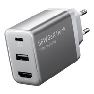 VENTION GaN mrežni punjač FJAH0-EU USB-C + USB-A + HDMI 60W/5W/4K@60Hz, sivi