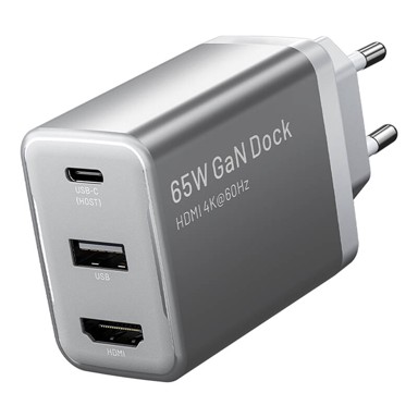 VENTION GaN mrežni punjač FJAH0-EU USB-C + USB-A + HDMI 60W/5W/4K@60Hz, sivi