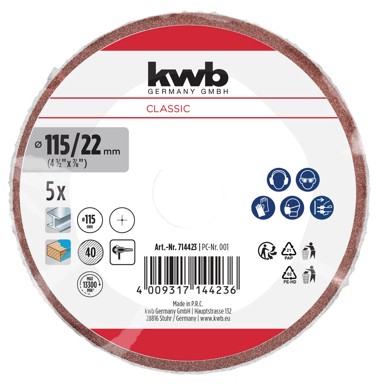 KWB Brusni papir za kutnu brusilicu 115 mm, G40, 5/1