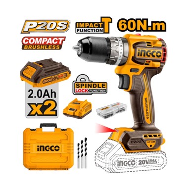 INGCO Akumulatorska udarna bušilica 20V 2x2Ah CIDLI20602E bez četkica
