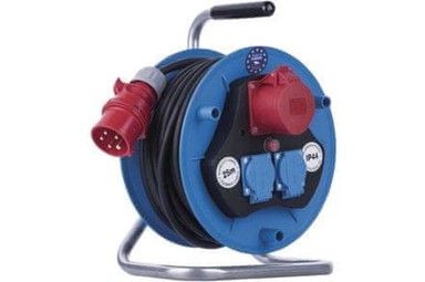EMOS Vanjski produžni kabel na bubnju P193250, 25 m, 3 utičnice, crni, gumeni, 230 V / 400 V, 1,5 mm²