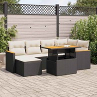 7-dijelni set vrtnih sofa od poliratana s jastucima crni bagrem
