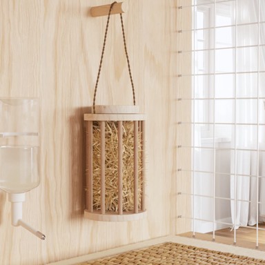 Hranilica za sijeno za zečeve, Ø 15 x 25,5 cm, masivna jelovina