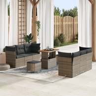 9-dijelni vrtni sofa set s jastučićima, poli-ratan akacija, sivi