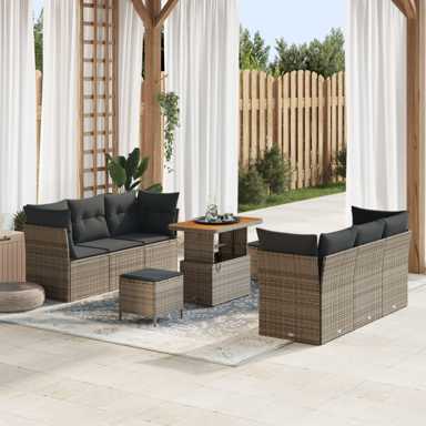9-dijelni vrtni sofa set s jastučićima, poli-ratan akacija, sivi
