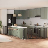 Vrata za pse s vratašcima 9 panela sklopiva 450 cm drvo topole 50 x 90 x 2 cm, crna