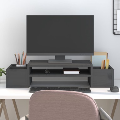 Stalak za monitor, sivi, 70x27,5x15 cm, masivna borovina