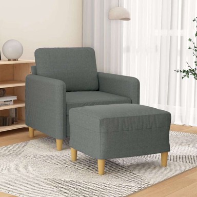 Fotelja s tabureom, 60 cm, od tkanine, tamnosiva 