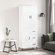 Visoka komoda bijela 69 5x34x180 cm konstruirano drvo , drvena vrata 3 ladice