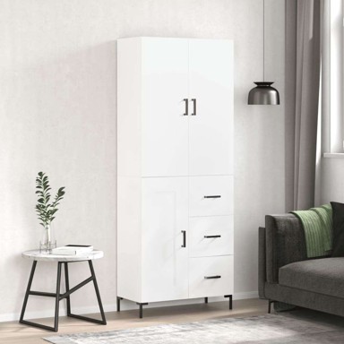 Visoka komoda bijela 69 5x34x180 cm konstruirano drvo , drvena vrata 3 ladice